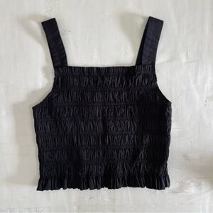 black smocked everlane top